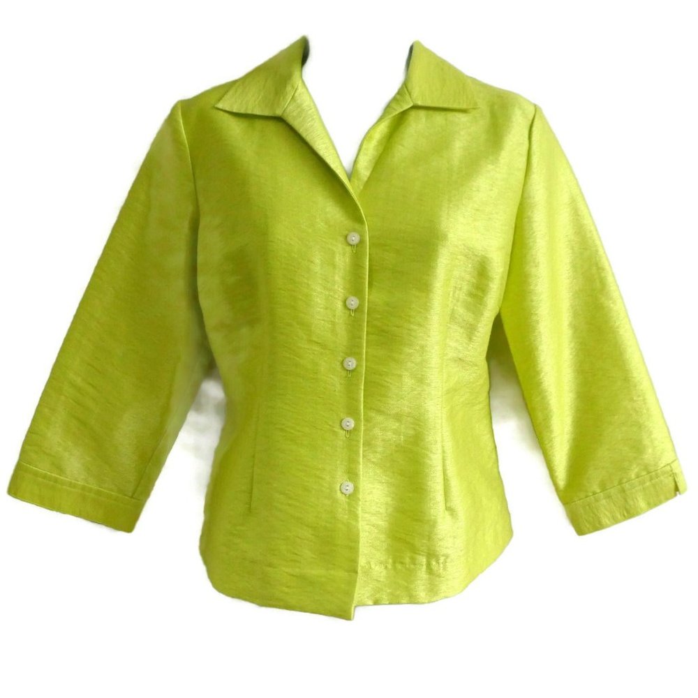 Evan-Picone Petite Shirt Jacket Fitted Lime aka Chartreuse Bust Darts Cotton 6P